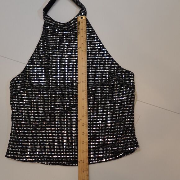 NWT Blashe Sequin Sparkly Halter Top Large Black Silver Festival Club Concert - Picture 7 of 16